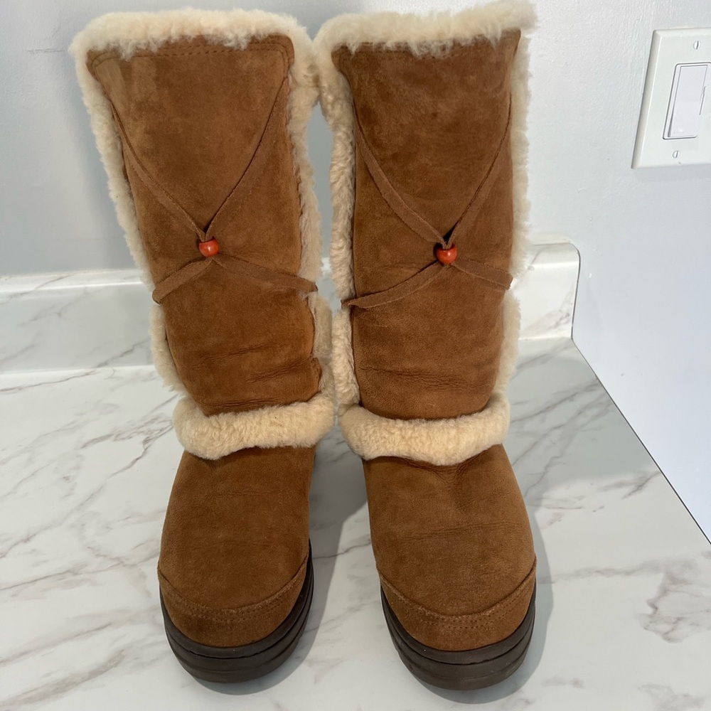 UGG Brown and Cream Shearling Boots - Picture 2 of 5